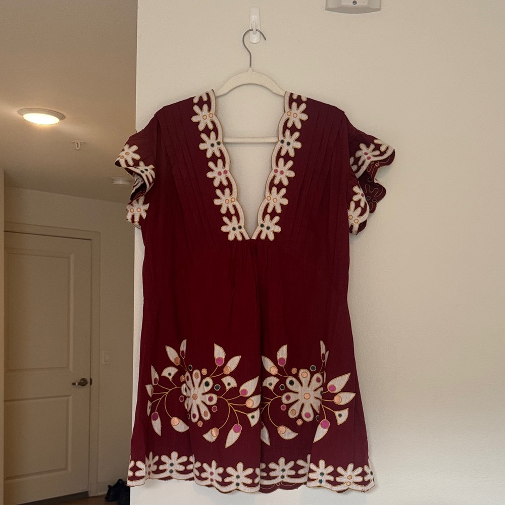 Anthropologie Burgundy Floral Dress